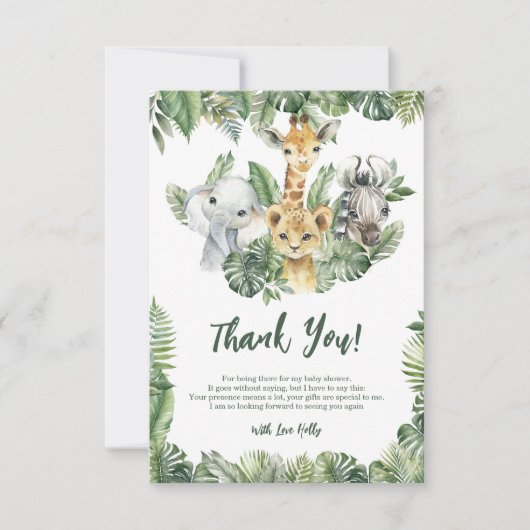 トロピカルジャングルサファリベビーエレファントジラフェゼブラ サンキューカード (正面)