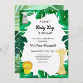トロピカルジャングルサファリボーイ赤ちゃんシャワー請求書 招待状 (正面/裏面)