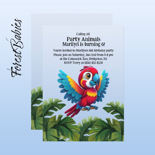 トロピカルジャングルサファリマカオパロットパーティー動物 招待状