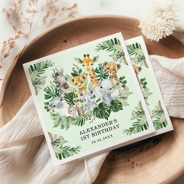 トロピカルジャングルサファリワイルドアニマルズベビー誕生日 スタンダードカクテルナプキン