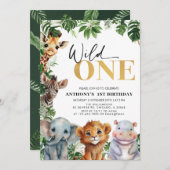 トロピカルジャングルサファリワイルドワン誕生日 招待状 (正面/裏面)