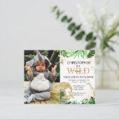 トロピカルジャングルサファリ動物の写真1歳の誕生日 ポストカード (スタンド正面)