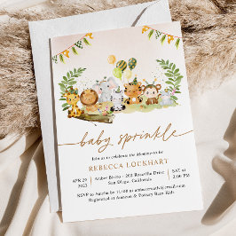 トロピカルジャングルサファリ動物の女の子赤ちゃんスプリンクル 招待状