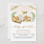 トロピカルジャングルサファリ動物の女の子赤ちゃんスプリンクル 招待状 (正面)