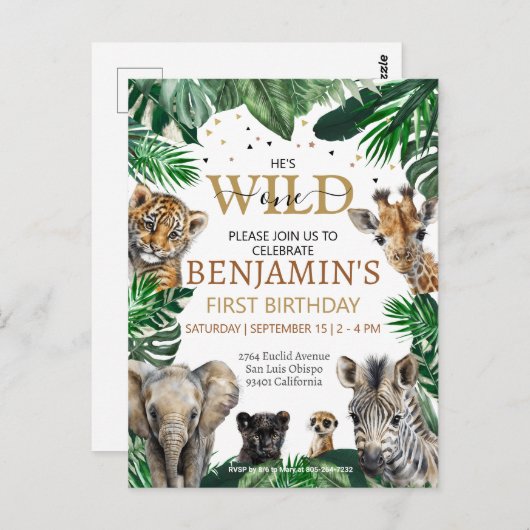 トロピカルジャングルサファリ動物の誕生日 ポストカード (正面/裏面)