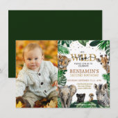 トロピカルジャングルサファリ動物の誕生日 招待状 (正面/裏面)