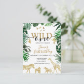 トロピカルジャングルサファリ動物の1歳誕生日 ポストカード (スタンド正面)