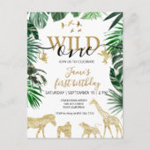 トロピカルジャングルサファリ動物の1歳誕生日 ポストカード (正面)