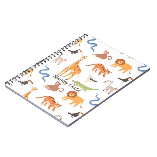 トロピカルジャングルサファリ野生動物パターン ノートブック (左側)