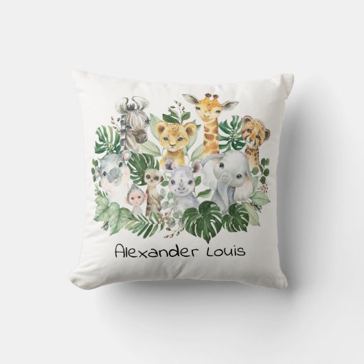 トロピカルジャングルサファリ野生動物緑ベビー クッション (正面)