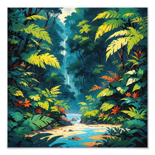 トロピカルジャングルパラダイス緑豊かな滝の風景 フォトプリント            (正面)