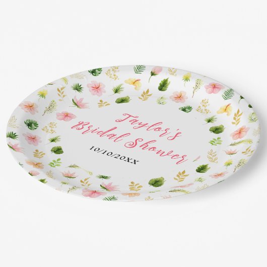 トロピカルジャングルフローラブライダルシャワー ペーパープレート (アングル)