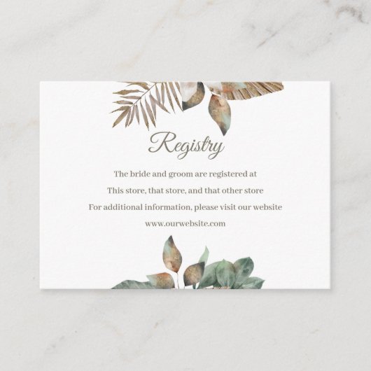 トロピカルジャングルブライダルシャワー登録カード エンクロージャーカード (正面)