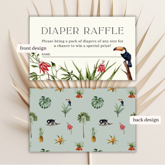 トロピカルジャングルボーイ赤ちゃんシャワーおむつラッフル エンクロージャーカード