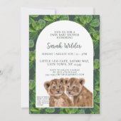 トロピカルジャングルライオンツインベビーシャワー招待状 招待状 (正面)