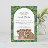 トロピカルジャングルライオンツインベビーシャワー招待状 招待状 (スタンド正面)