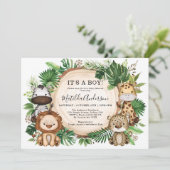 トロピカルジャングルワイルドサファリアニマルボーイベビーシャワー 招待状 (スタンド正面)