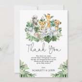 トロピカルジャングル動物サファリパーティーベビーシャワー サンキューカード (正面)