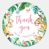 トロピカルジャングル動物子供の誕生日ありがとう ラウンドシール (正面)