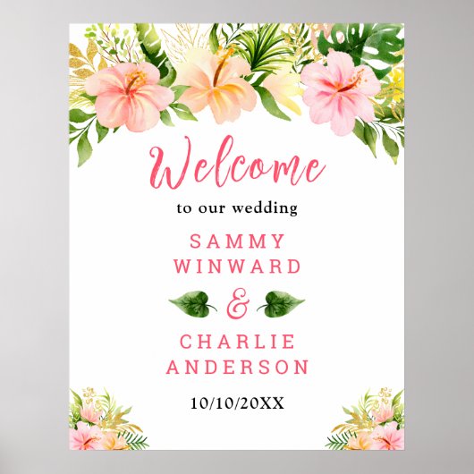 トロピカルジャングル結婚フローラの歓迎サイン ポスター (正面)
