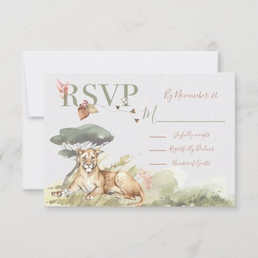 トロピカルジャングル結婚ライオンの応答カードRSVP 出欠カード (正面)