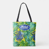 トロピカルジャングル葉の緑の黄色 トートバッグ (裏面)