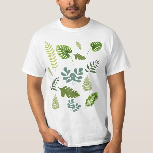 トロピカルジャングル離れのパターン – 植物緑 Tシャツ (正面)