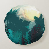 トロピカルジャングル：ヴィンテージ朝の風景。 ラウンドクッション (裏面)