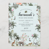 トロピカルジャングル 動物 | ワイルドガール 誕生日 招待状 (正面/裏面)