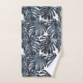 トロピカルジャング葉ングルズダークブルーモダンホワイト バスタオルセット (ハンドタオル)