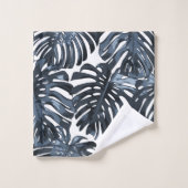 トロピカルジャング葉ングルズダークブルーモダンホワイト バスタオルセット (ウォッシュタオル)