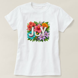 トロピカルジョイ - フラワーサマーハイビスカスタイポグラフィ Tシャツ
