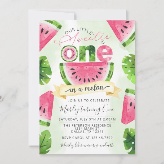 トロピカルスイカ1st誕生日パーティの招待状 招待状 (正面)