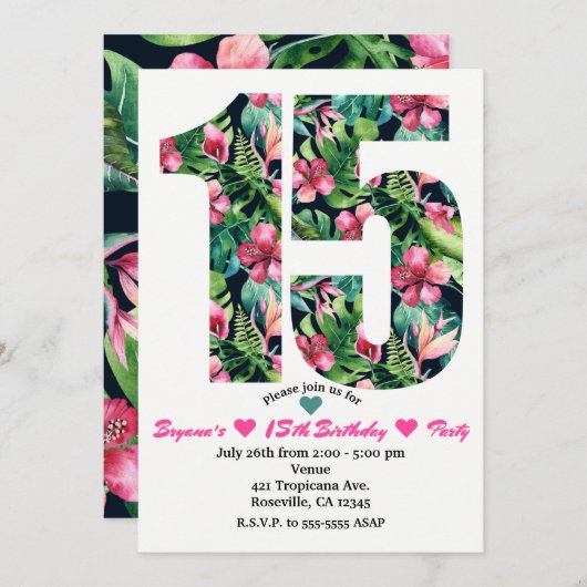 トロピカルスイート15 15th誕生日パーティーへの招待 招待状 (正面/裏面)