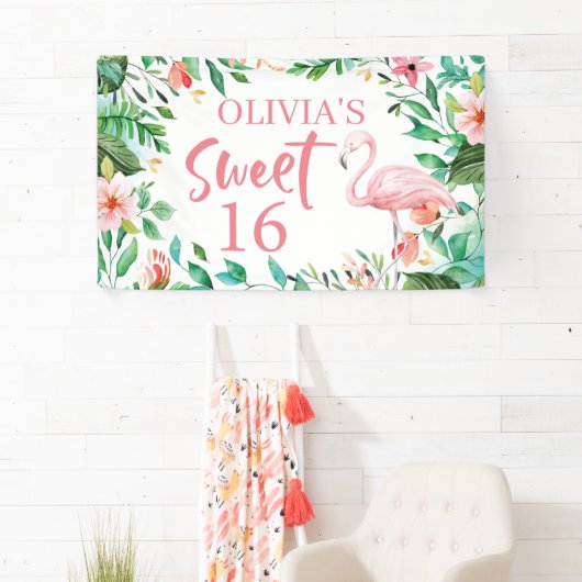 トロピカルスイート16アロハルアウ（ハワイ式宴会）誕生日バナー 横断幕 (インサイチュ)