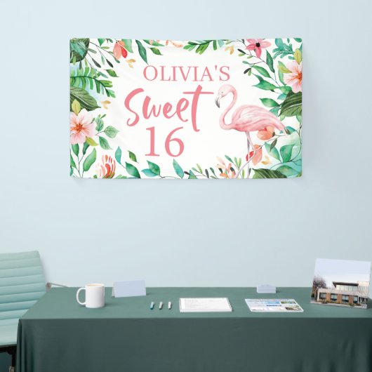 トロピカルスイート16アロハルアウ(ハワイ式宴会)誕生日バナー 横断幕 (トレードショー)