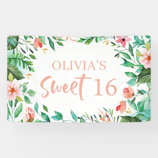 トロピカルスイート16アロハルアウ（ハワイ式宴会）誕生日 横断幕 (横)