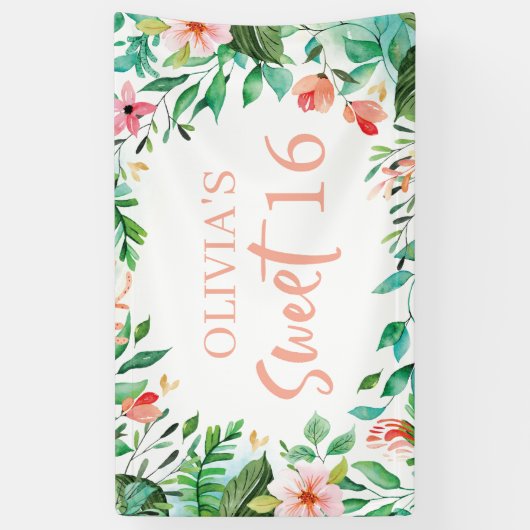 トロピカルスイート16アロハルアウ（ハワイ式宴会）誕生日 横断幕 (縦)