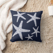 トロピカルスターフィッシュネイビーブルーホワイト装飾用クッション クッション (ブランケット)