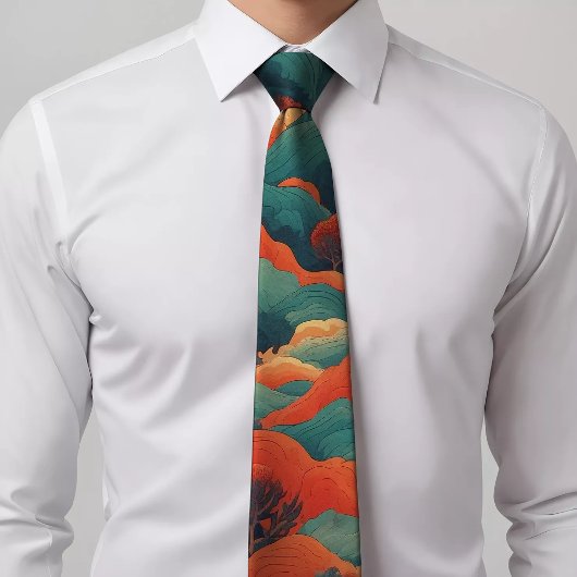 トロピカルストライプのサンセットパターンとタイ ネクタイ