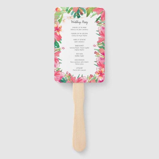 トロピカルストリングライトフローラ結婚式 プログラム ハンドファン (裏面)