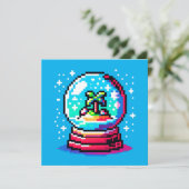 トロピカルスノーグローブユニークピクセルアートビーチ冬 招待状 (スタンド正面)