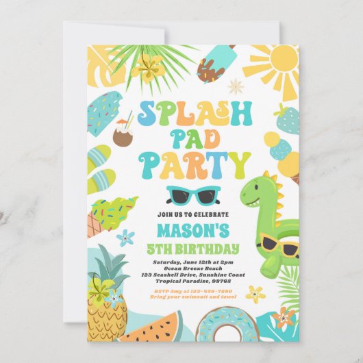 トロピカルスプラッシュパッド夏の誕生日パーティー 招待状 (正面)