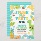 トロピカルスプラッシュパッド夏の誕生日パーティー 招待状 (正面/裏面)