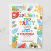トロピカルスプラッシュパッド夏の誕生日パーティー 招待状 (正面)