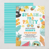 トロピカルスプラッシュパッド夏の誕生日パーティー 招待状 (正面/裏面)