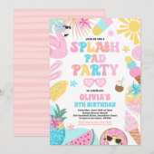 トロピカルスプラッシュパッド夏の誕生日パーティー 招待状 (正面/裏面)
