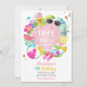 トロピカルスプラッシュプールパーティーバッシュ誕生日 招待状 (正面)