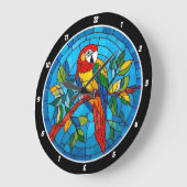トロピカルスプレンダー» – ステンドグラスのオウムの壁 ラージ壁時計 (傾斜)