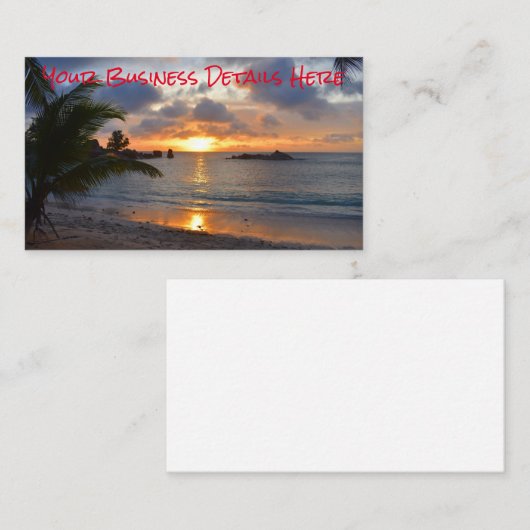 トロピカルセイシェルアイランドパームツリービーチサンセット 名刺 (正面/裏面)